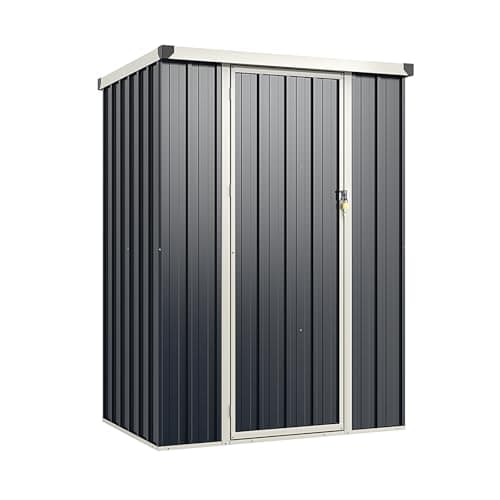 Image of GiantexUK 4x3FT Metal Garden Shed, Galvanized Outdoor Storage Shed with Lockable Door & Snap-on Structures, All-Weather Utility Tool House Building for Backyard Patio Garbage Lawn