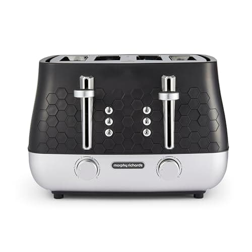 Image of Morphy Richards Cassini 4 Slice Toaster, Variable Browning and Width Slots, 6 Power Levels, Removable Crumb Tray, Illuminated Buttons, High Lift, Defrost, Reheat, 800W, Moonless Night Black, 243020