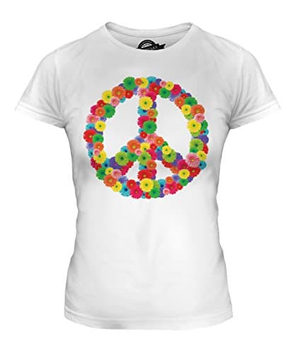 Image of Candymix - Flower Power CND Peace Symbol - Ladies Fitted T Shirt Top T-Shirt, Size 2X-Large, Colour White