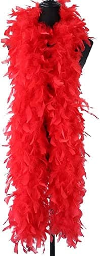 Image of Feather Boa for Fancy Dress and Crafts, 2 Meters Long - Approx 80 G Feathers Boa DIY Girl's Fancy Dress Accessories Christmas Carnival, 2022 Halloween Costume Accessory Holiday Decors(Red)