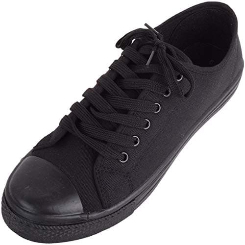 Image of Womens Canvas Lace Up Trainers Sneakers Plimsolls with Rubber Toe Cap - Black - UK 6 / EU 39