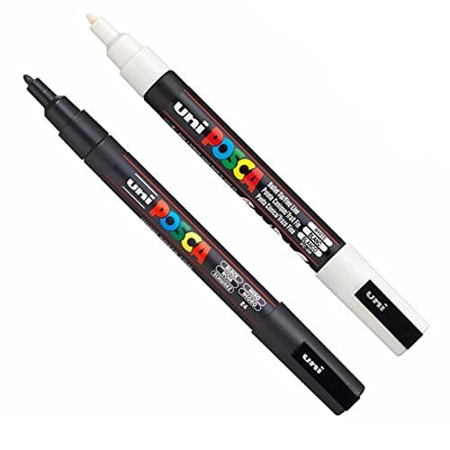 Image of Posca Uni PC-3M Art Paint Markers - 0.9-1.3mm - Black and White - Pack of 2