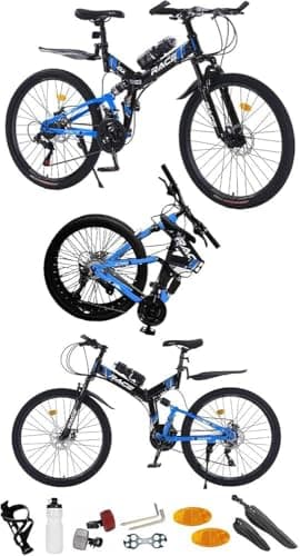 Image of Rexhan 24", 26”, 27.5 Inch Mountain Bike, Foldable Adult & Teenager Bicycle, City Bike, Commuter Cycle, Unisex Men & Women MTB, Dual Suspension, Dual Disc Brake, 21 Speed,19 KG Lightweight, (24 Inch)