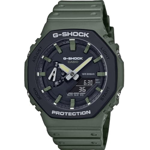 Image of Casio G-Shock GA-2110SU-3AER Men's Analogue Quartz Watch with Carbon-Reinforced Resin Case, Green Resin Strap, Stopwatch, World Time, 200m Waterproof, 45mm
