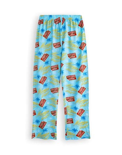 Image of Only Fools & Horses Mens Pyjama Lounge Pants | Mange Tout All Over Print Graphic Pajama Bottoms in Blue | Classic Logo Pal Tree Flexible Waist Loungewear Apparel | Classic TV Comedy Show Merchandise
