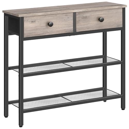 Image of HOOBRO Console Table, Slim Console Table with 2 Drawers, Hallway Table with Storage, Side Table, Slim Sofa Table for Small Spaces, Living Room, Entryway, Kitchen, Greige and Black EBG72XG01