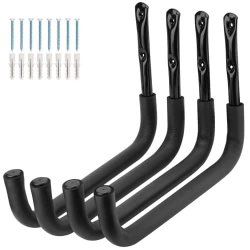 Image of PiPaFox Garage Storage Hook, 39cm Heavy Duty Steel Kayak Storage Rack, 4 Pack Wall Mount Garage Hanger for Ladder, Canoe, Surfboard, Paddle Board