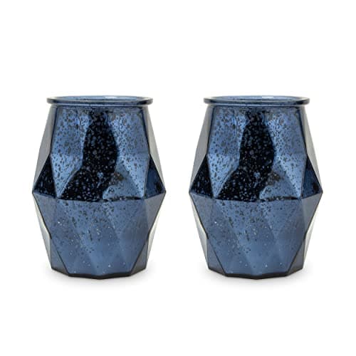 Image of Weddingstar Large Geometric Mercury Glass Votive Candle Holders - Navy Blue - Set of 2