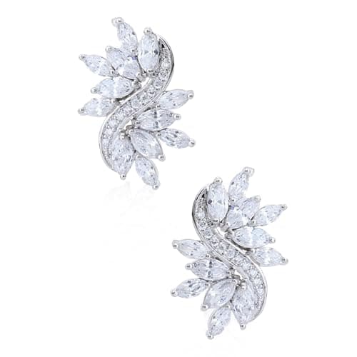 Image of Crystalline Azuria Women 18ct White Gold Plated White Crystal Cluster Wedding Stud Earrings