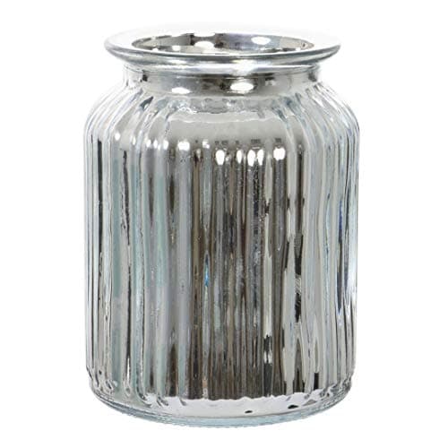 Image of AngraveHome Silver Mirror Ribbed Vase (14.5cm) Jar Home Decoration Decor Ornament