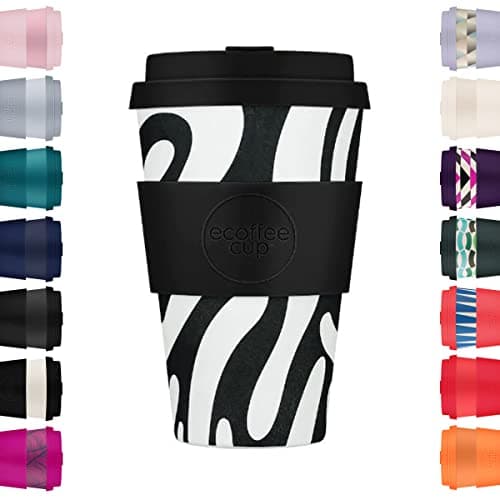 Image of Ecoffee Cup 14oz 400ml Reusable Eco-Friendly 100% Plant Based Coffee Cup with Silicone Lid & Sleeve - Melamine Free & Biodegradable Dishwasher/Microwave Safe Travel Mug, Manasa's Run