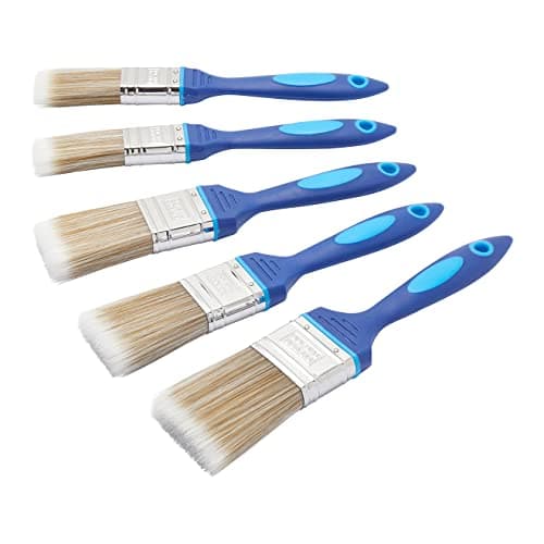 Image of Fit For The Job No Bristle Loss 5 Piece DIY Paint Brush Set For A Smooth Finish with Emulsion, Gloss and Satin Paints on Walls, Ceilings, Furniture, Wood & Metal - cont. 2x 1", 2x 1.5", 1x 2" Brushes