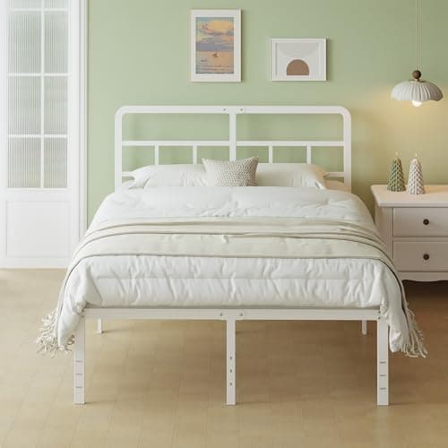 Image of Lutown-Teen Super King Size Bed Frame 6ft with Curved Headboard, Heavy Duty Metal Super King Bed Frame 46 cm High with Steel Slats, Under-bed Storage, Easy Assembly, Noise Free,White