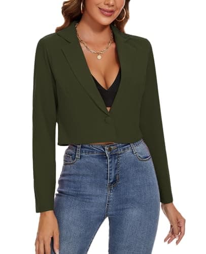 Image of MINTLIMIT Women Jacket Blazer Cropped with Buttons Stylish Comfortable Workwear Casual (Army Green XL)
