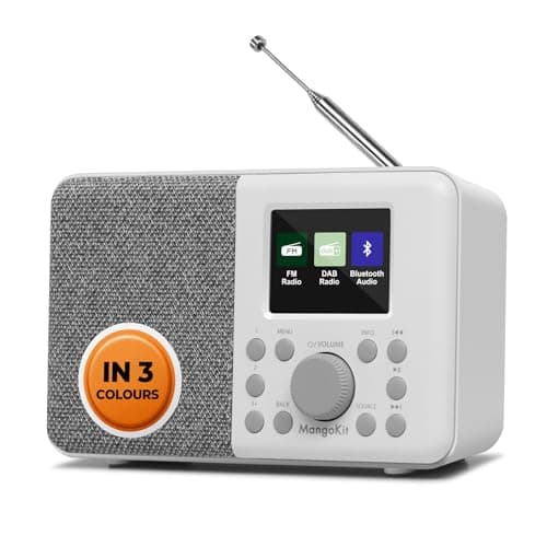Image of MangoKit MD3 DAB Radio Portable,DAB+ Digital Radio with Bluetooth,FM Radio,Kitchen DAB Radio Mains and Battery, Color Display,40 Preset Stations,Alarms&Clock&Snooze Timer,Headphone Port-Stone Grey