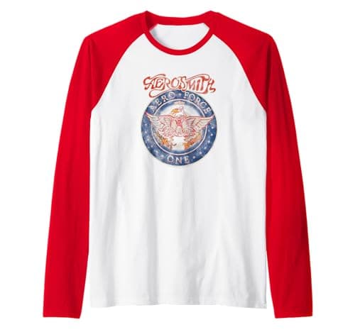 Image of Official Aerosmith Aero Force One Eagle Vintage band retro Raglan Baseball Tee