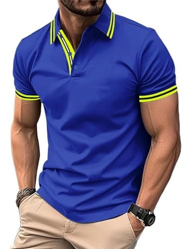 Image of geeksport Men's Polo Shirt Short Sleeve Golf Polo Outdoor Breathable Tops for Mens Sports T-Shirt Work Tee Royal Blue M