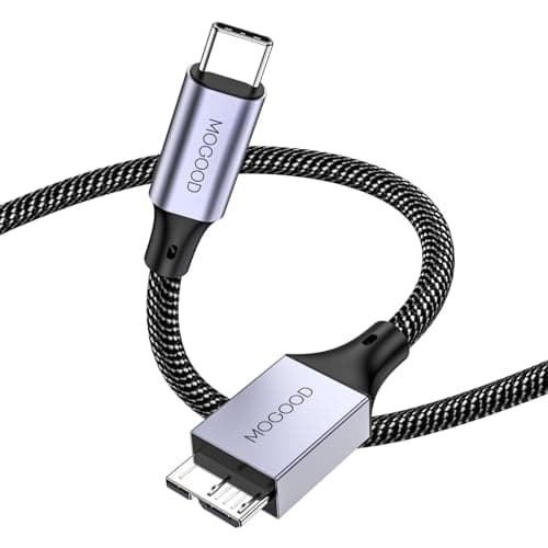 Image of MOGOOD USB C to Micro USB 3.0 Cable (0.5m), Type C 3.0 to Micro USB 3.0 Hard Drive Cable USB C Plug to Micro B Plug Compatible Seagate, WD, Toshiba, Portable External Hard Drive, Camera and More