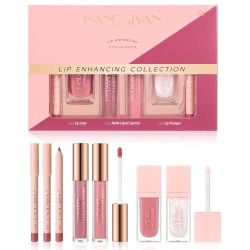 Image of 6PCS Lip Combo Set – Matte Liquid Lipstick, Lipliner & Lip Plumper Kit, Long-Lasting Moisturising Lipstick Makeup Gift Set for Fuller Lips, Nude & Pink Shades (# 01)