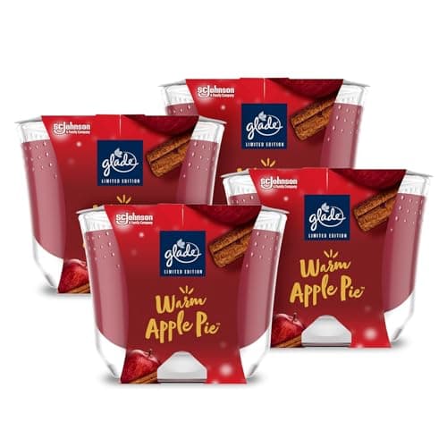 Image of Glade Jar Candle, Scented Candle Infused with Essential Oils, Up to 30 Hour Burn Time, Warm Apple Pie, Pack of 4 (4 x 204g)