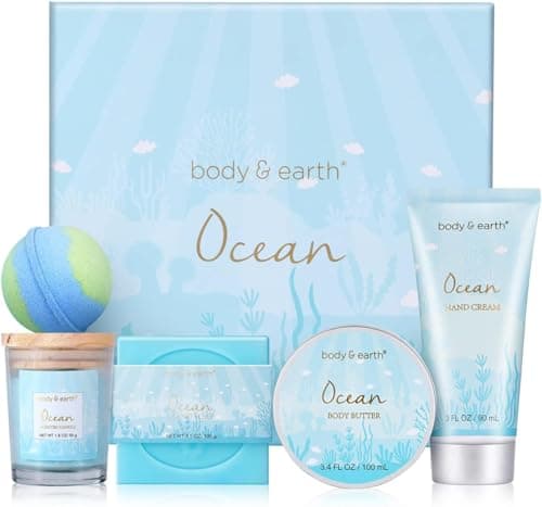 Image of BODY & EARTH Pamper Gifts for Women, 5 Pcs Ocean Bath Spa Gift Set Includes Scented Candle, Body Butter, Gift for Mum Birthday Gift Sets Christmas Mothers Day Gifts Valentine Gifts for Women