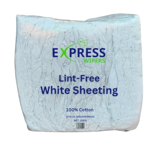 Image of Express Wipers - 10kg Bale of Lint-Free 100% Cotton White Sheeting Cleaning Rag Wipers