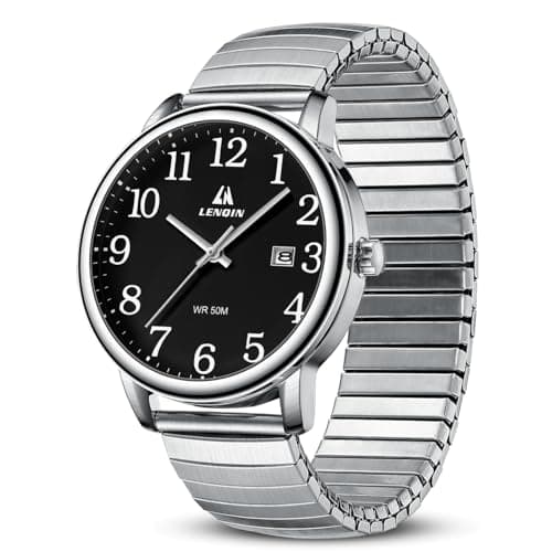 Image of LN LENQIN Mens Watches Analog Quartz Watches for Men Stainless Steel Waterproof Men's Wrist Watch Easy Reader 38 mm Expansion Band