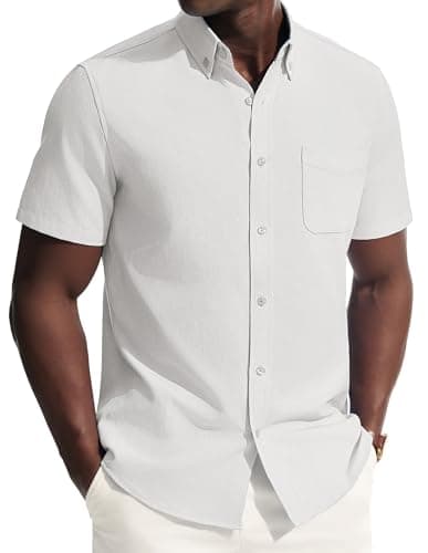 Image of PJ PAUL JONES Mens Short Sleeve Oxford Shirts Smart Casual Business Shirts with Pocket White S