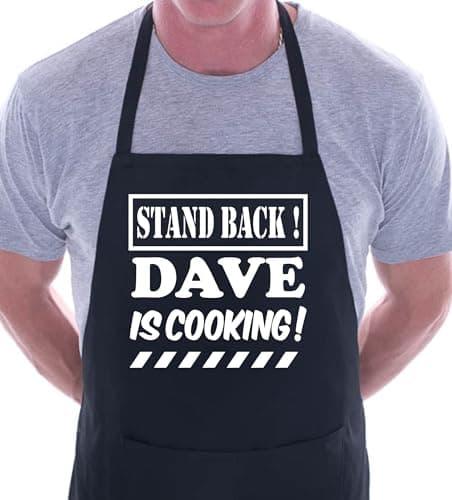 Image of Print4U Stand Back Dave Is Cooking Personalised BBQ Apron Black