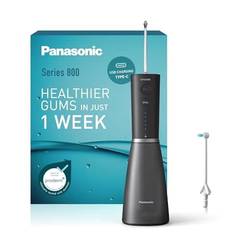 Image of Panasonic Series 800 Water Flosser for Teeth, Cordless EW-DJ86-K511, 99.9% Plaque Remover, USB-C Charging, Ultrasonic, Orthodontic Nozzle, 5 Pressure Settings, Oral Irrigator for Home & Travel, Black