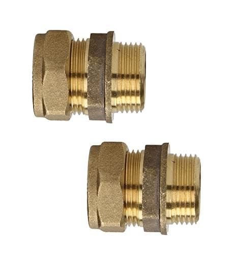 Image of UKDD® 22mm Compression by 3/4" BSP Brass Male Iron Coupler (Pair), 22mm x 3/4" Straight Adaptors