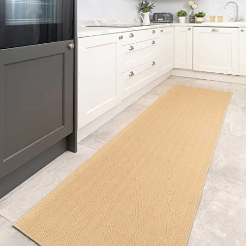 Image of Sustainable Herringbone Soft Natural Jute Area Runner Rug Durable Flatweave Mat Sisal Living Room Entrance Kitchen Hallway Carpet Rugs 70cm x 240cm