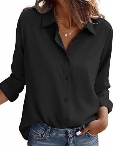 Image of Zeagoo Ladies Black Blouses Stain Shield Shirts Long Sleeve Shirt Formal Button Down Blouse Wrinkle Business Blouses Black M