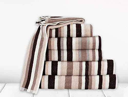 Image of Northern Luxe Royal Victorian Stripe Towel 100% Flossy Cotton Stripe Design Excellent Quality (Brown Choc, Bath Sheet)