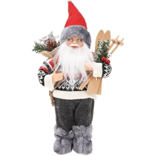 Image of Carousel Home Grey Nordic Standing Santa Claus Figurine | Father Christmas Doll Santa Claus Figure Ornament | Traditional Father Christmas Decorations Indoor - 30cm