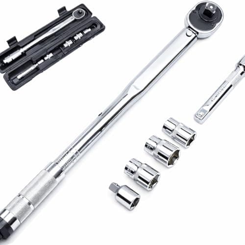 Image of KATSU 1/2-Inch Drive Click Torque Wrench Socket Ratchet Handle 28-210Nm with 17 19 21mm Sockets + 1/2 Inch to 3/8 Inch Adaptor + 125mm Extension Bar 423900
