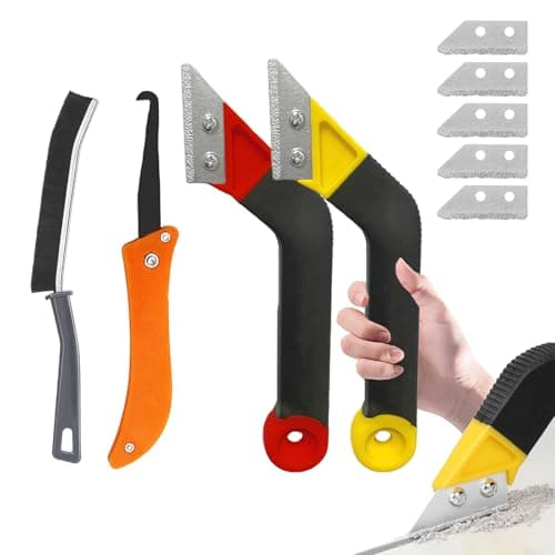 Image of Pro Grout Removal Tool - 9 Pcs Tile Grout Rake with 2 Removal Tools, 5 Replacement Accessories, 1 Hand Saw Angled Rake, 1 Brush
