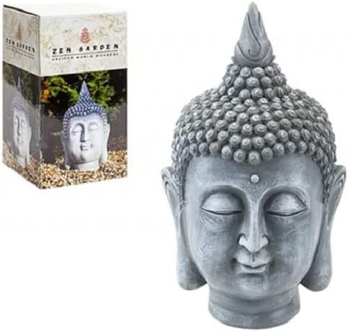 Image of M1SS 12’’ inch/ 30cm Resin Grey Stone Effect Buddha Head Statue Figurine Meditation Sculpture Decoration Showpiece for Indoor Outdoor Home Office Yoga Livingroom Garden Décor Buddhist Ornament Temple