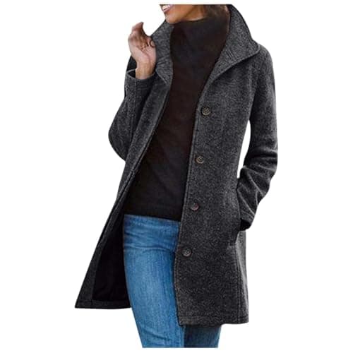 Image of Generisch Women's Coat Made of Textured Wool Look Fabric - Classic Transition Coat with Lapel Collar Elegant Short Coat for Autumn and Spring, style_z01 gray, S