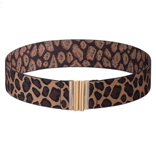 Image of Mabor Wide Stretch Waist Belt for Women, Vintage Leopard Print Elastic Waistband for Dresses and Jeans