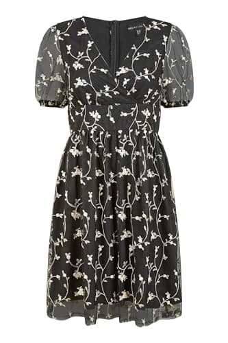 Image of Mela London Mela Black Embroidery Mesh Skater Dress 14 Black