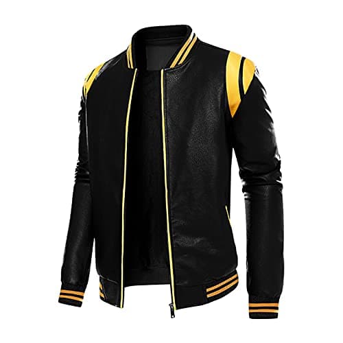 Image of Men's Real Leather Vintage Outdoor Jacket Waterproof Winter Sports Jacket Without Hood Leisure Jacket Modern Long Sleeve Leather Jackets with Stand-Up Collar Softshell Jacket Wind Jacket, yellow, XXL