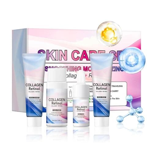 Image of Collagen Retinol Skin Care Set,Anti Aging Anti-Aging Firming And Lifting Skin,4 In 1 Skincare Gift Set With Cleanser, Toner,Serum and Cream, Day & Night Moisturizer for Wrinkles(4PCS)
