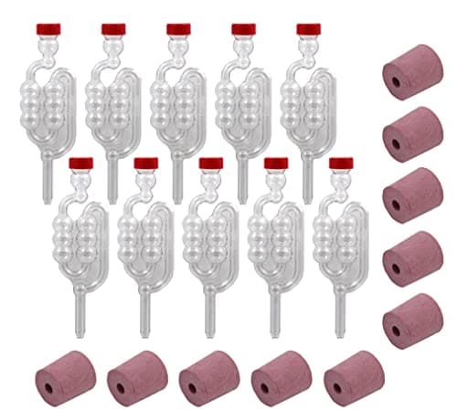 Image of Almost Off Grid 10 x Bubbler Airlocks and 10 x Bored Rubber Bungs for Glass Demijohns, Homebrewing, Winemaking, Mead, Beer & Cider Making, Fermenting
