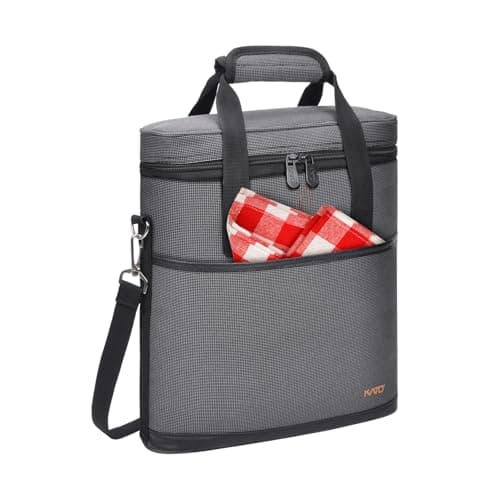 Image of Kato Tirrinia Insulated Wine Carrier - 3 Bottle Picnic Cooler Tote Bag Padded Wine Bag with Adjustable Shoulder Strap Grey
