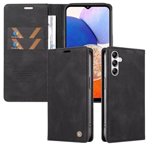 Image of for Samsung Galaxy A06S Case Leather Magnetic wallet Flip Cover Card Holder Kickstand Feature Full Protection Shockproof Phone Cover compatible with Samsung Galaxy A06S (Black)