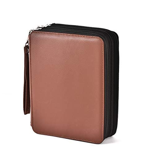 Image of Becho Multifunction Zipper Soft Leather Pencil Case with Multi-Layer Zipper Separation High Capacity Holder Pouch Pen Bag Colored Pencil Pen Box 184 Slots (Brown)