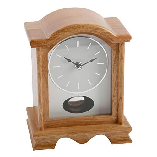 Image of Broken Arch Oak Finish Wooden Mantel Clock with Pendulum
