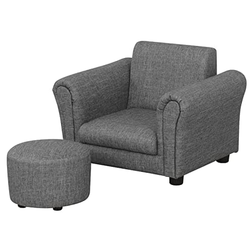 Image of DGBAOBEI Kids Sofa Chair with Foot Stool,PVC Leather Children Sofa Couch,Upholstered Toddler Armchair for Kids Under 4 Years Old,Single Kids Room Armchair(Grey)