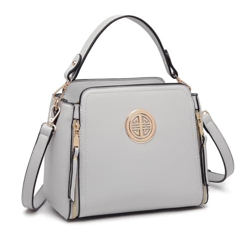 Image of Miss Lulu Handbags for Women Cross Body Bag Girls Fashion Shoulder Bag PU Leather Top Handle (Grey)